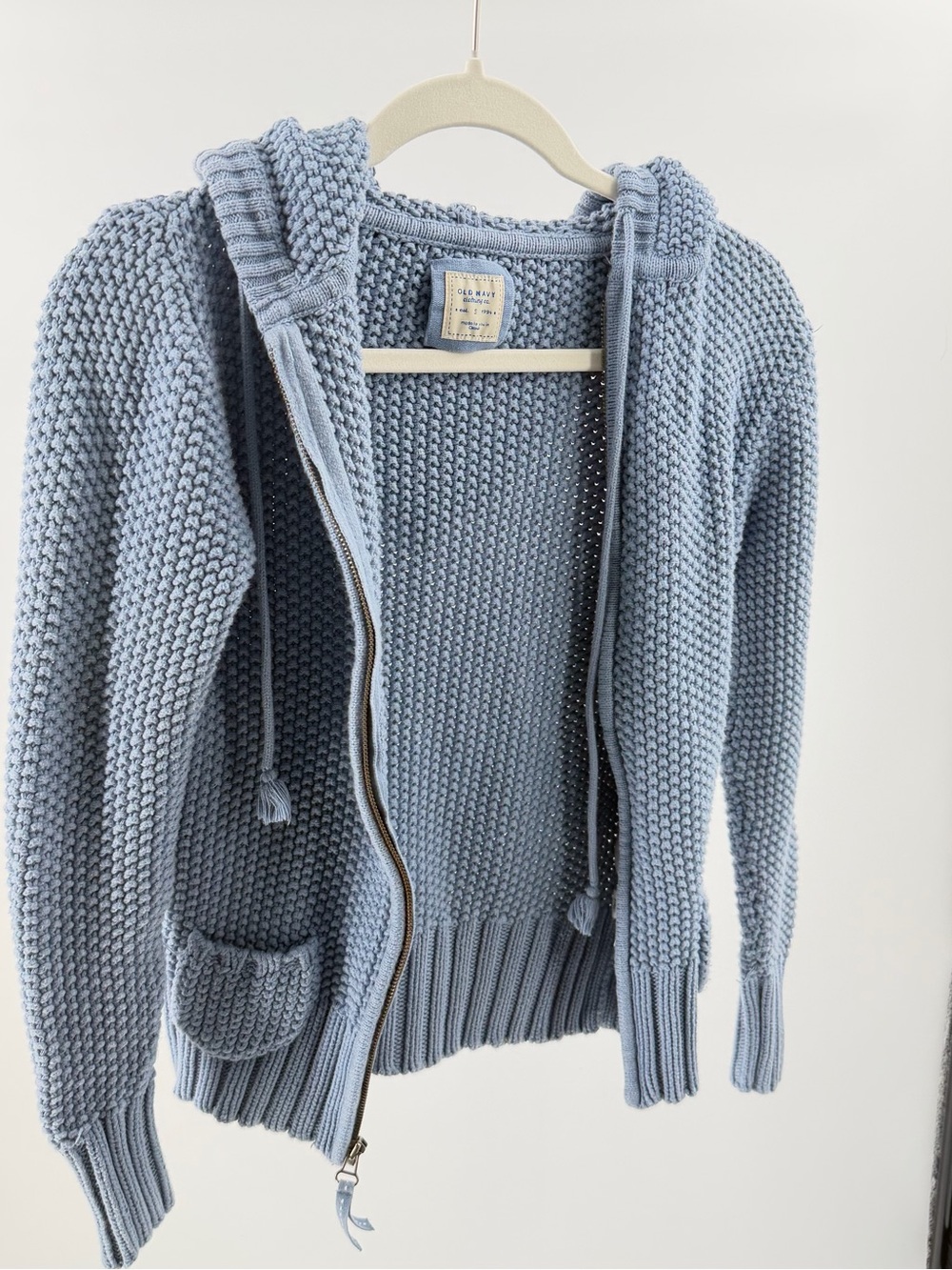 Old Navy Women's Blue Solid Knit Hooded Full Zip Cardigan Sweater Size S